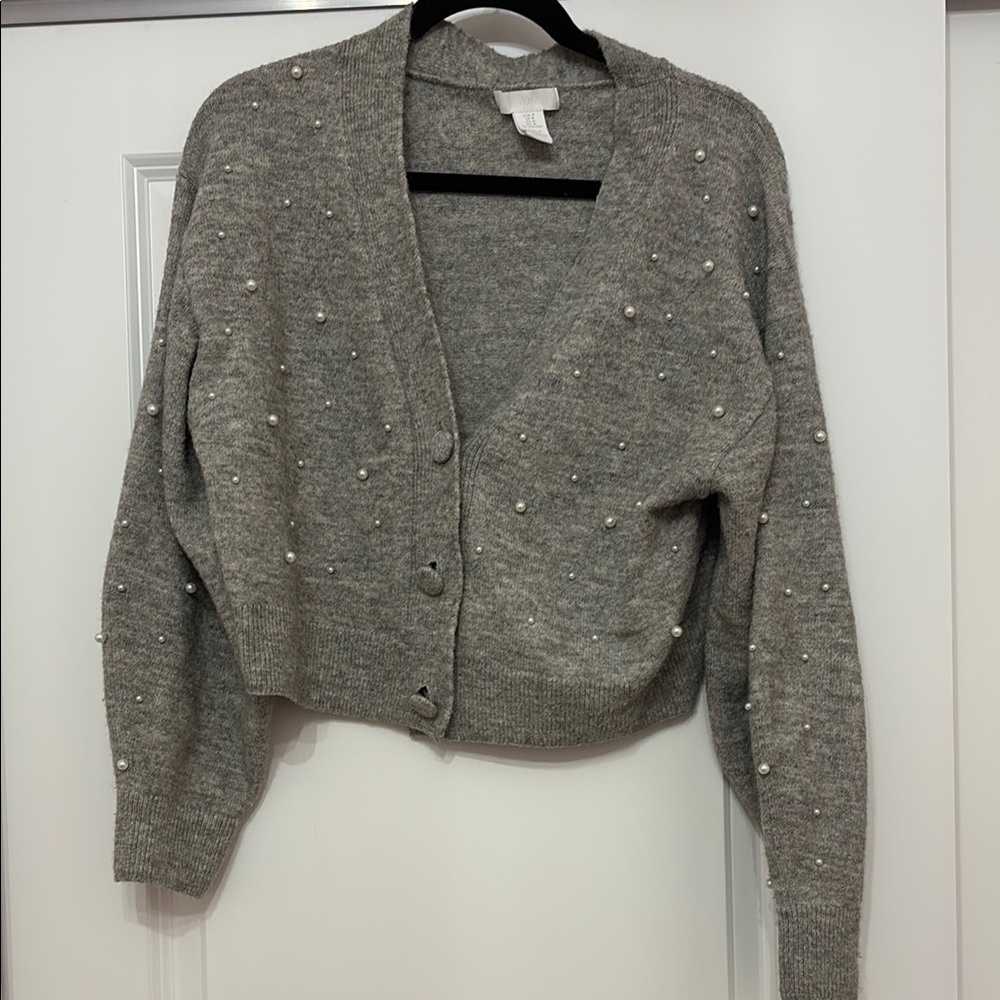 Gray Pearl-Embellished Women's Sweater